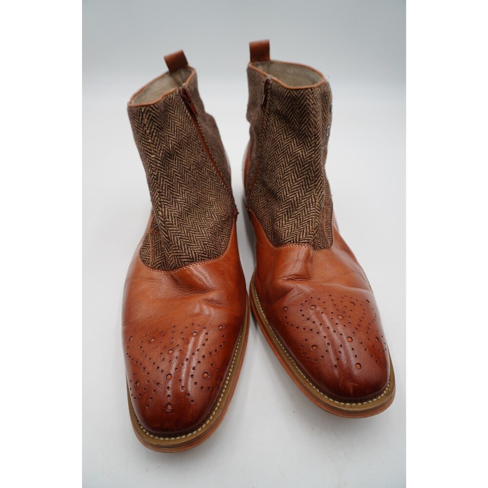 Giovanni "Edison" Men’s Cognac Leather & Tweed Brogue Ankle Boot Wingtip Spat 12 - Picture 2 of 7